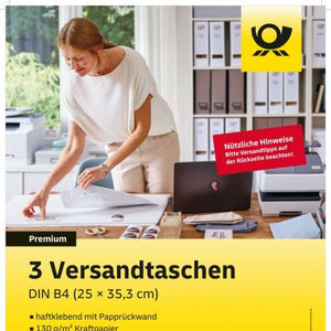 Deutsche Post Premium Versandtaschen / Kuvert DIN B4 (25 x 35,3 cm) mit Papprückwand haftklebend – 3er-Set – weiss