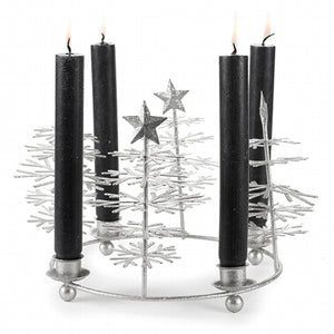 Baden Adventskranz Metall für Stumpenkerzen / Kerzenständer / Kerzenhalter / Weihnachten – silber – Ø 25 cm