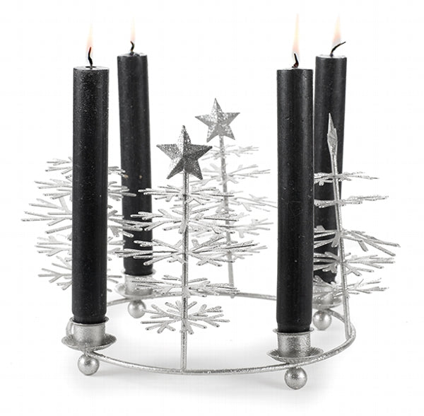 Baden Adventskranz Metall für Stumpenkerzen / Kerzenständer / Kerzenhalter / Weihnachten – silber – Ø 25 cm
