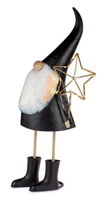 Nikolaus mit Stern LED / Metall / Aufsteller Dekofigur – schwarz-weiss-gold – Höhe 58 cm