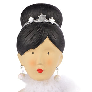 Baden Ladykopf "Audrey" Kopf mit Dutt Büste aus Gips & Papiermaché – schwarz-silber – Höhe 30 cm