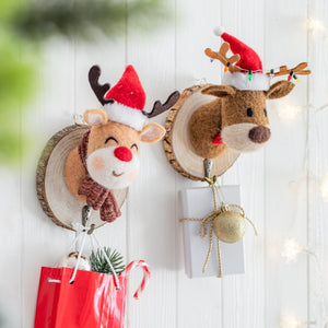 Weihnachtlicher Kleiderhaken aus Holz – Wandhaken in Braun-Rot – Weihnachtsdeko – verschiedene Motive – Höhe 14 cm
