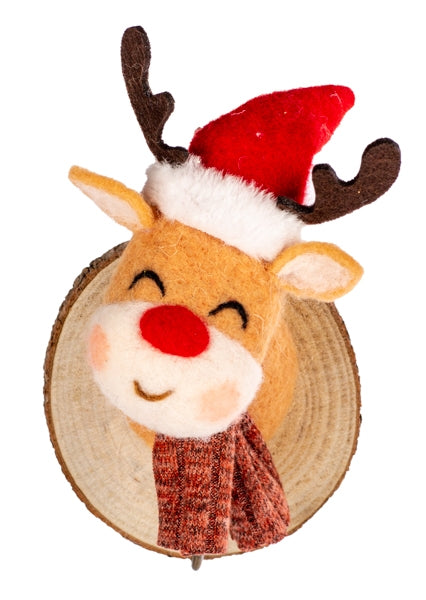 Weihnachtlicher Kleiderhaken aus Holz – Wandhaken in Braun-Rot – Weihnachtsdeko – verschiedene Motive – Höhe 14 cm