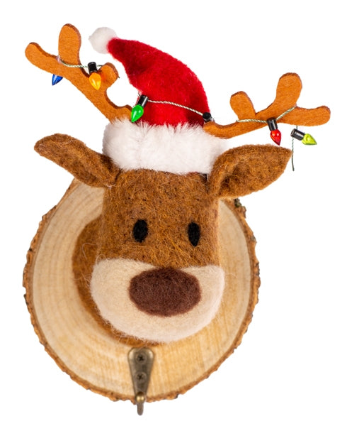 Weihnachtlicher Kleiderhaken aus Holz – Wandhaken in Braun-Rot – Weihnachtsdeko – verschiedene Motive – Höhe 14 cm