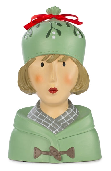 Baden Ladykopf "Käthe" Kopf mit Mütze Büste aus Gips & Papiermaché – grün-braun – 29 cm