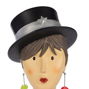 Baden Ladykopf "Madeleine" Kopf mit Hut Büste aus Gips & Papiermaché – schwarz-silber – 29 cm