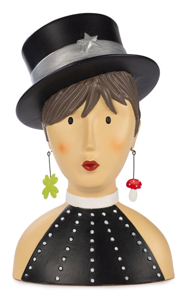 Baden Ladykopf "Madeleine" Kopf mit Hut Büste aus Gips & Papiermaché – schwarz-silber – 29 cm