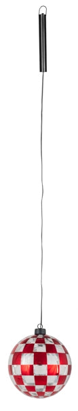 Beleuchtete Weihnachtskugel aus Glas – Baden Anhänger LED – rot-weiss kariert – Ø 15 cm