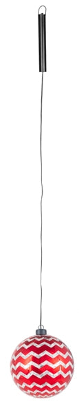 Baden Anhänger Glaskugel Weihnachtskugel mit LED – rot-weiss zickzack – Ø 15 cm