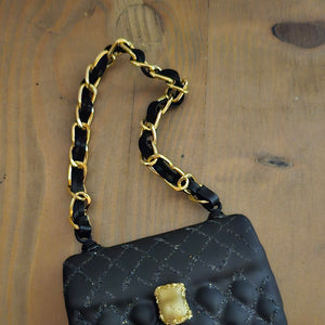 Anhänger Glas Baumhänger "Tasche" – schwarz-gold – Länge 7 cm, Höhe 6 cm