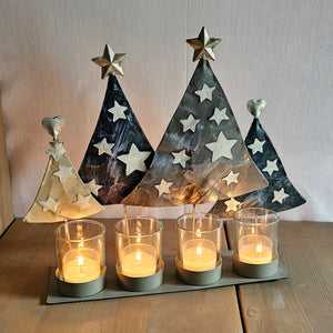 Adventskranz länglich Metall / Kerzenständer / Kerzenhalter / Weihnachten – blau – Breite 26 cm, Tiefe 8 cm, Höhe 28 cm