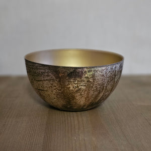 Kerzenhalter / Kerzenständer "Schale/Bola" Metall rund für Stabkerzen – gold-gold – Ø 11,5 cm