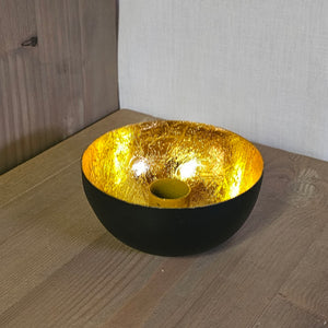 Kerzenhalter / Kerzenständer "Schale/Bola" Metall rund für Stabkerzen – schwarz-gold – Ø 10 cm