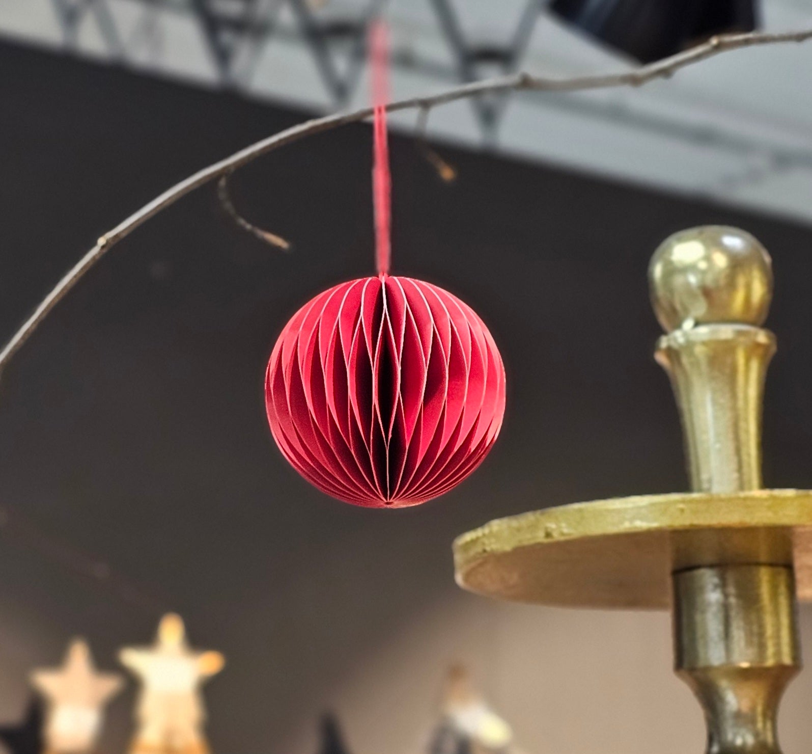 Christbaumkugel Set (6 Stück) Anhänger Papier/Pappe Kugel "Honeycomb" Weihnachtskugel – rot – Ø 8 cm