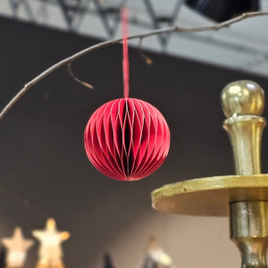 Christbaumkugel Set (6 Stück) Anhänger Papier/Pappe Kugel "Honeycomb" Weihnachtskugel – rot – Ø 8 cm