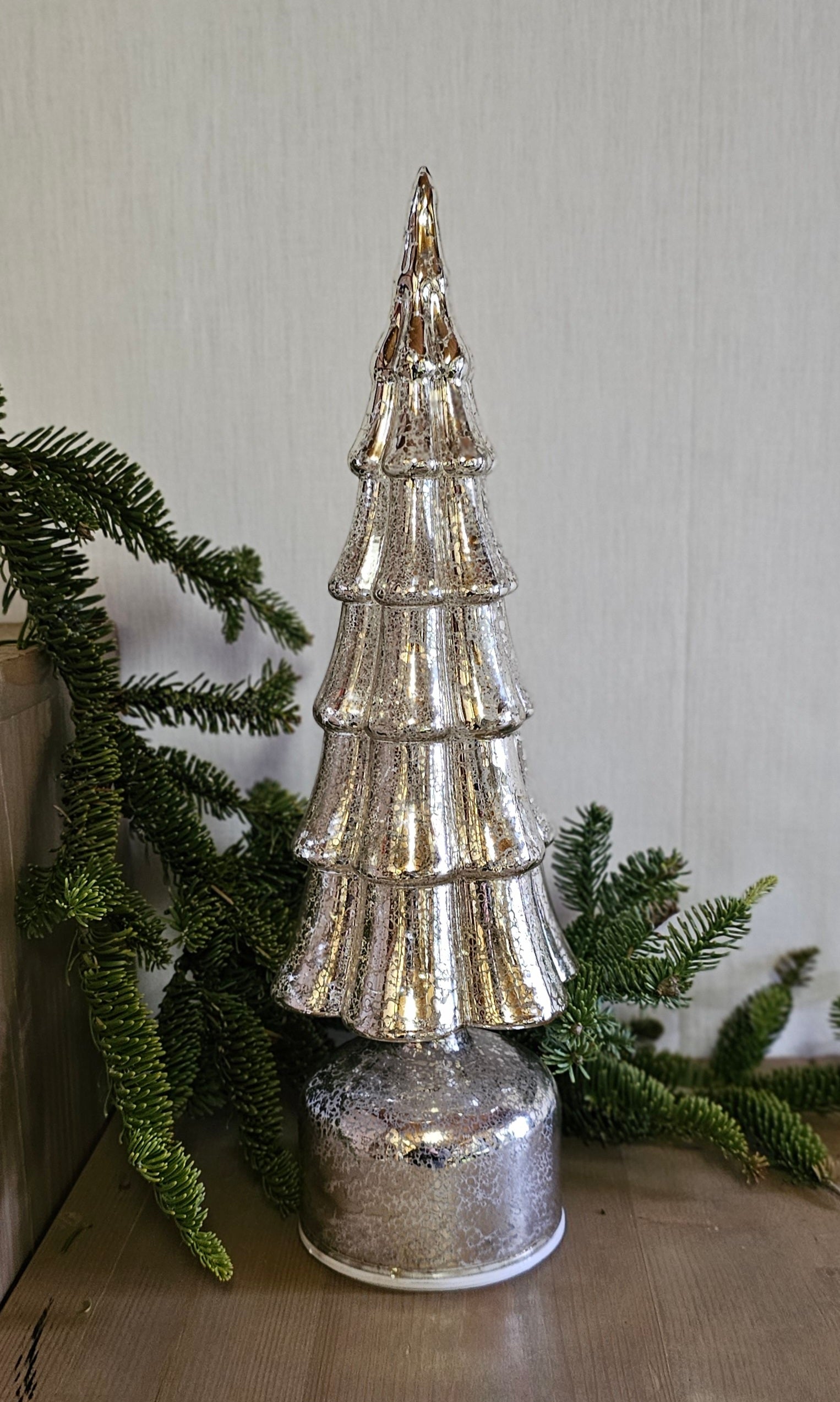 Tannenbaum LED Baum beleuchtet Glas-Baum rotierend / Fensterdeko / Weihnachten – weiss - Höhe 35 cm, Ø 11 cm