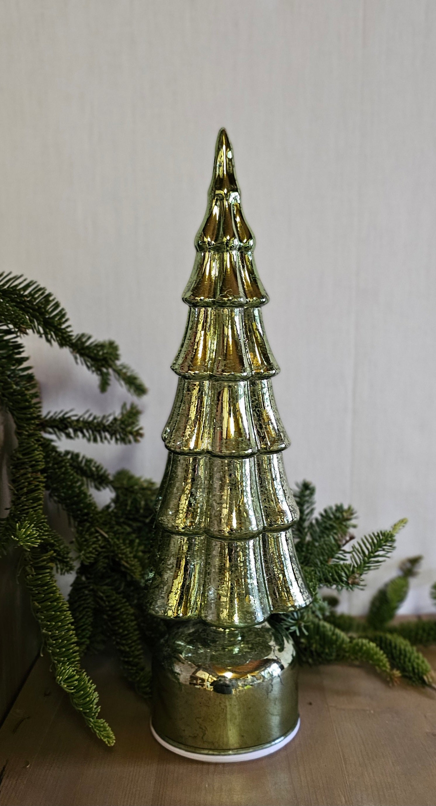 Tannenbaum LED Baum beleuchtet Glas-Baum rotierend / Fensterdeko / Weihnachten – grün - Höhe 35 cm, Ø 11 cm