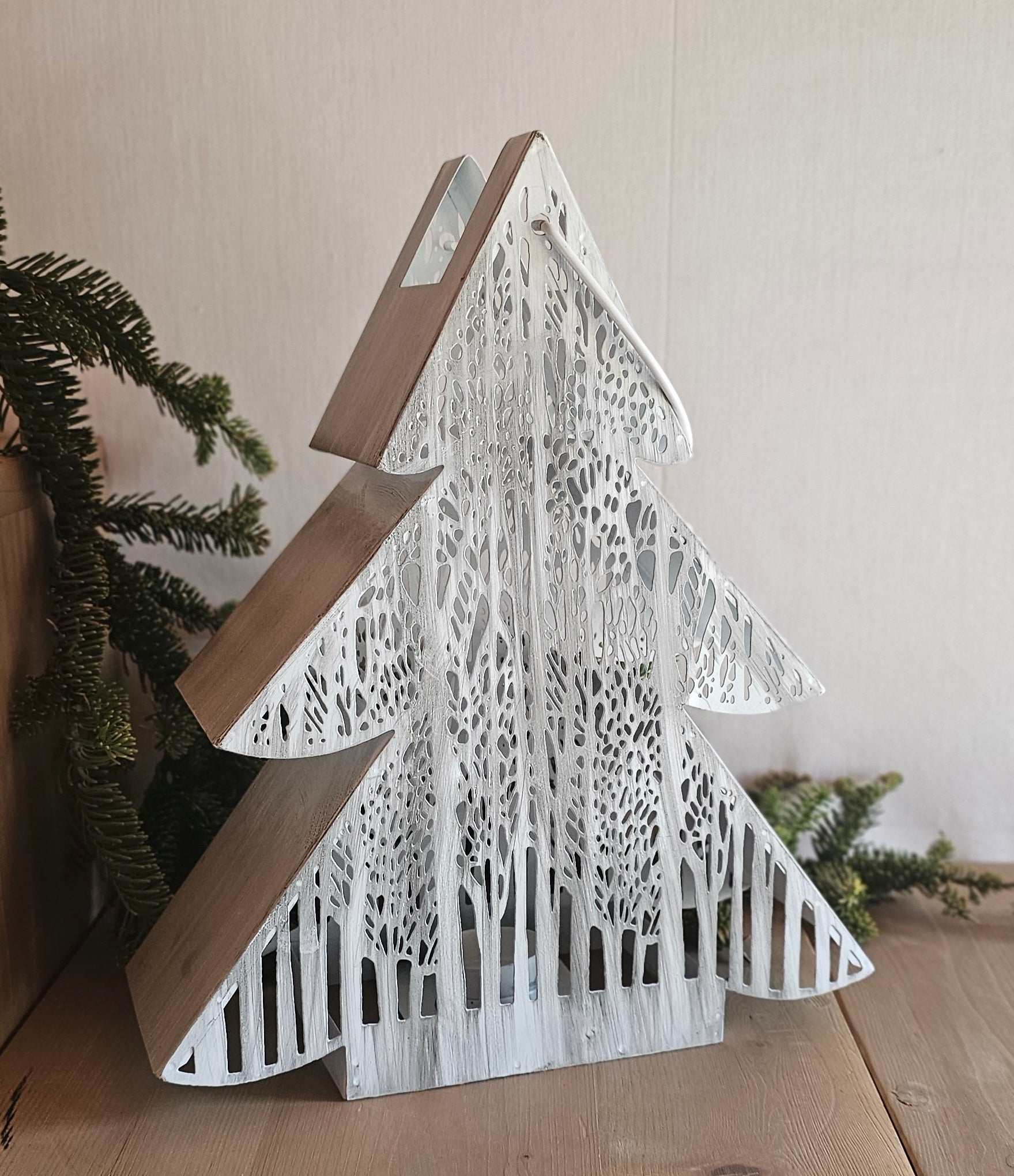 Windlicht Metall für Teelicht zum Hängen / Kerzenhalter / Kerzenständer / Dekoration Weihnachten – grau – Höhe 30 cm