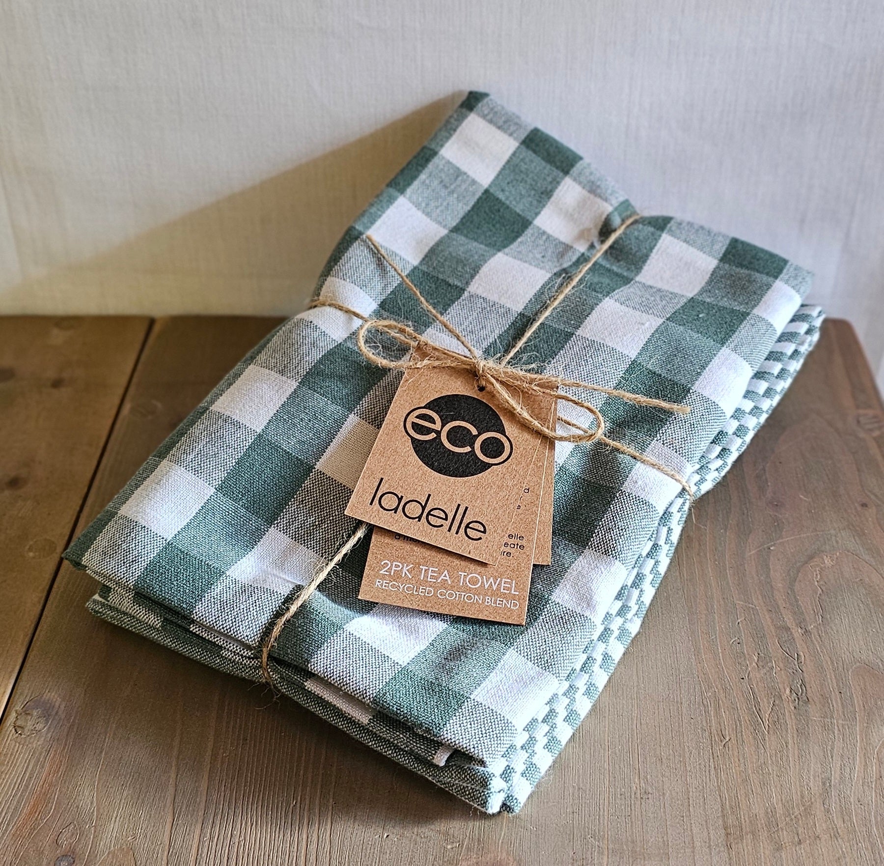 Geschirrtücher Set (2 Stück) / Küchenwäsche Eco Gingham Blush Ladelle – Grün-weiß kariert / gestreift – 45 x 70cm