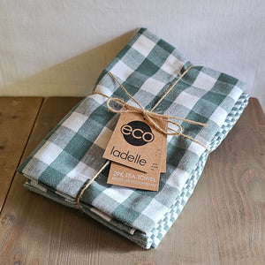 Geschirrtücher Set (2 Stück) / Küchenwäsche Eco Gingham Blush Ladelle – Grün-weiß kariert / gestreift – 45 x 70cm