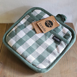 Topflappen Set (2 Stück) / Küchenwäsche Eco Gingham Blush Ladelle – Grün-weiß kariert – 21 x 21 cm