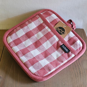 Topflappen Set (2 Stück) / Küchenwäsche Eco Gingham Blush Ladelle – Rosa-weiß kariert – 21 x 21 cm