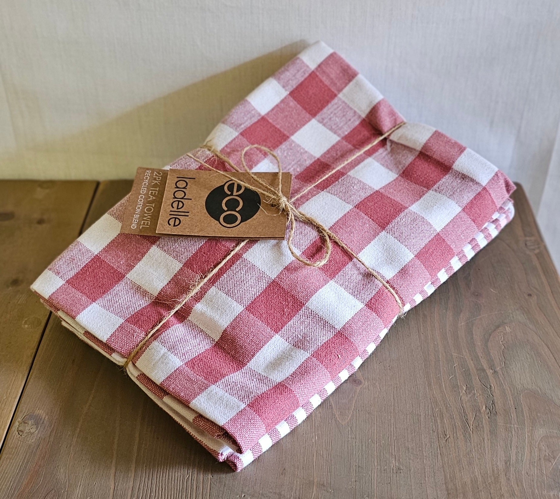 Geschirrtücher Set (2 Stück) / Küchenwäsche Eco Gingham Blush Ladelle – Rosa-weiß kariert / gestreift – 45 x 70cm