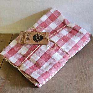 Geschirrtücher Set (2 Stück) / Küchenwäsche Eco Gingham Blush Ladelle – Rosa-weiß kariert / gestreift – 45 x 70cm