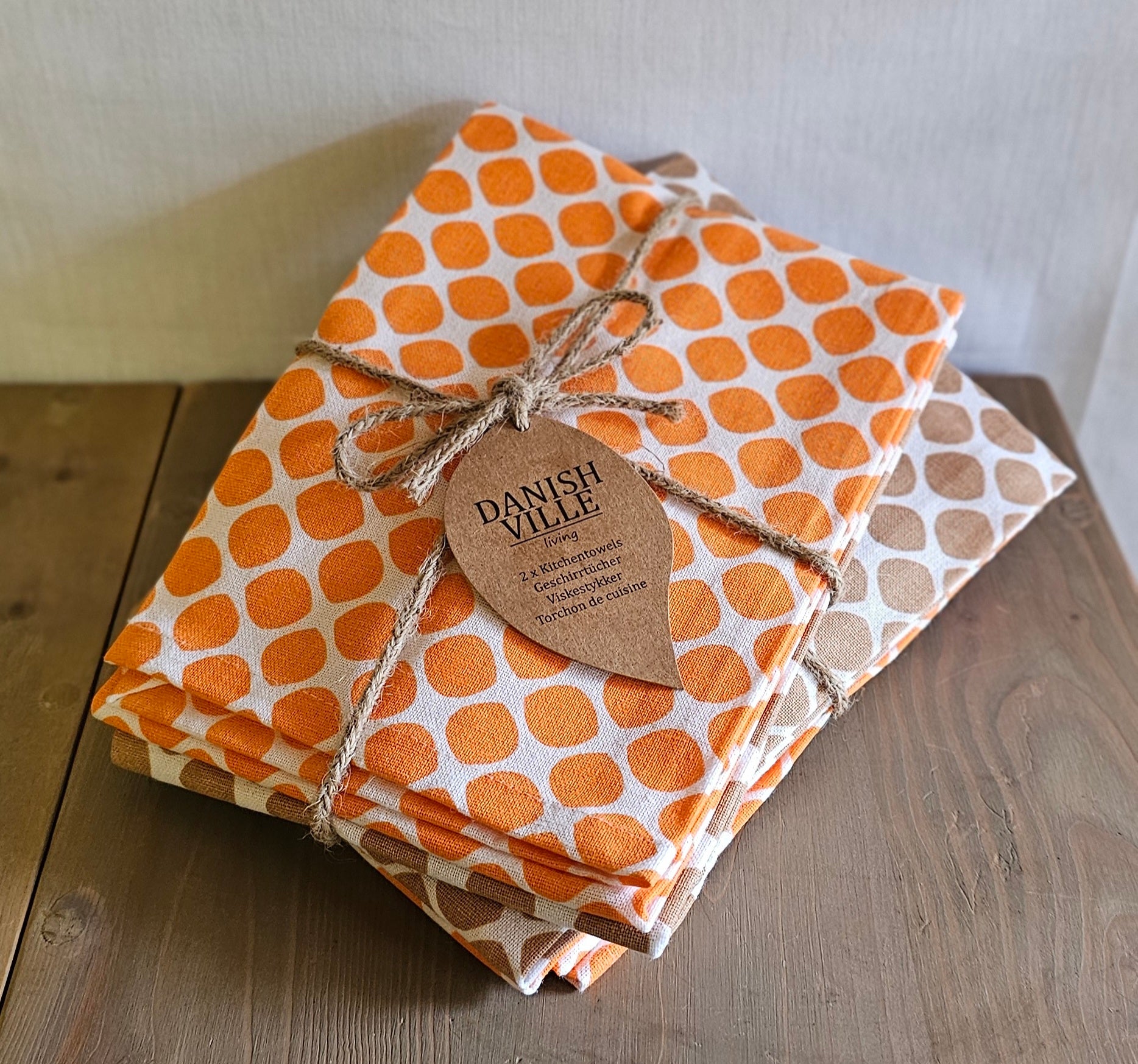 Geschirrtücher Set (2 Stück) Tupfen / Küchenwäsche Danish Ville Living – orange-braun – 65 x 45 cm