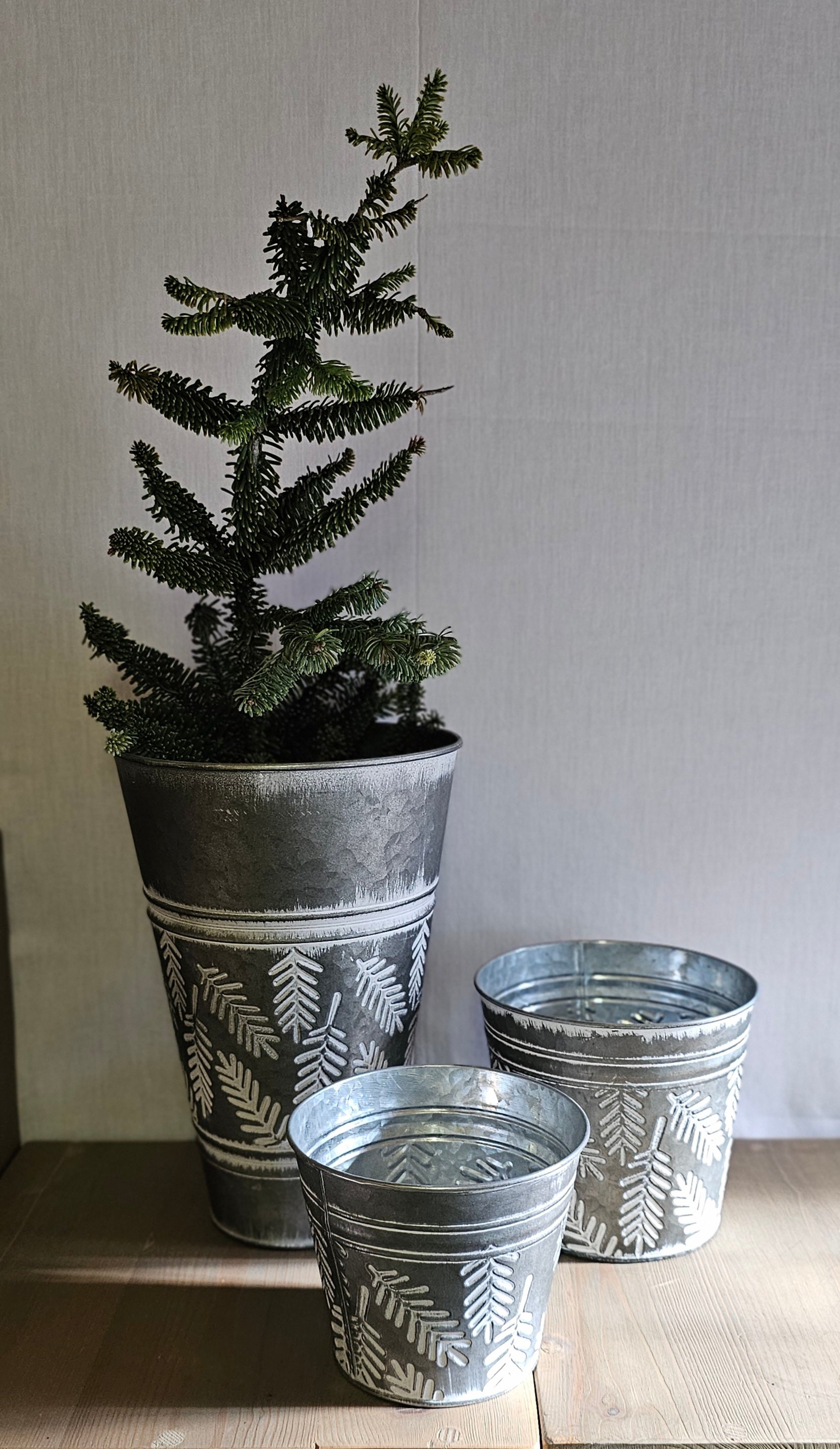 Übertopf / Topf / Vase "Granna" Metall cultus / Weihnachten – silber-weiss – verschiedene Masse
