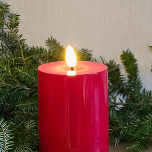 LED Kerze "Poly" / Dekokerzen / Indoor-Outdoor mit Timer – rot glänzend – Höhe 10 cm, Ø 7,5 cm