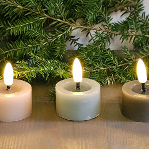 LED Teelicht Set (3 Stück) "3D" / Dekokerzen Wachs mit Timer – pink-grau-sand – Höhe 2,5 cm - Ø 5 cm