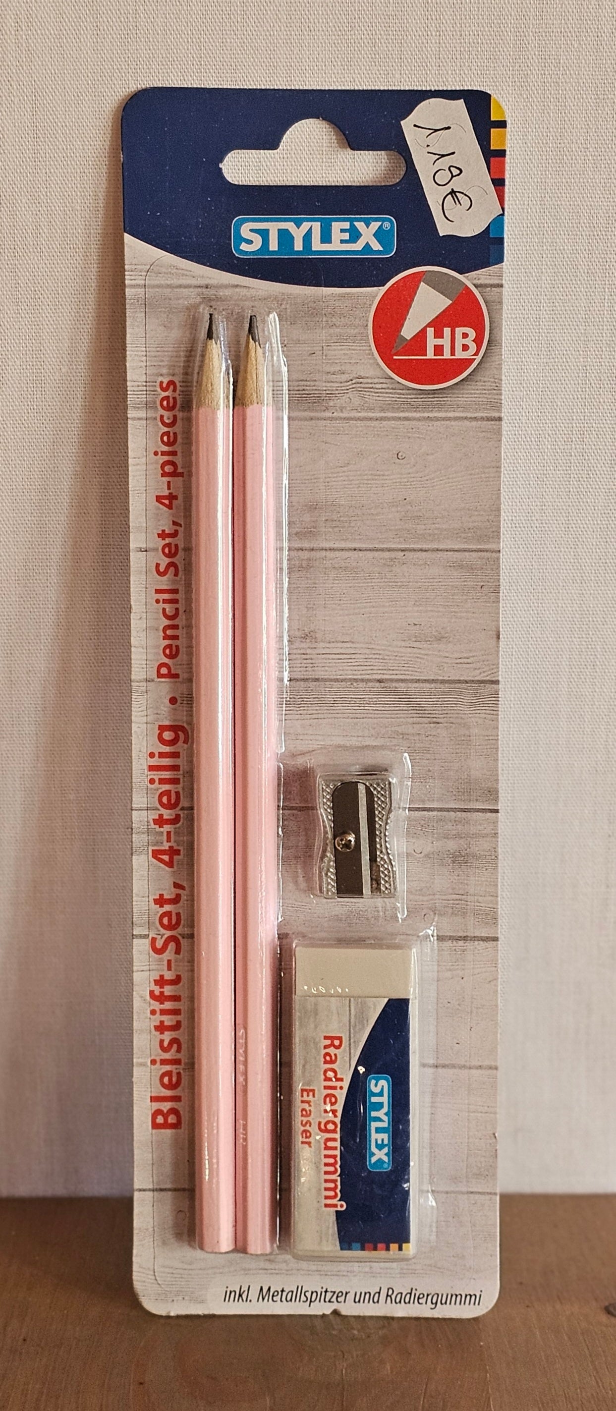 Stylex Bleistift-Set 4-teilig inkl. Metallspitzer und Radiergummi – HB