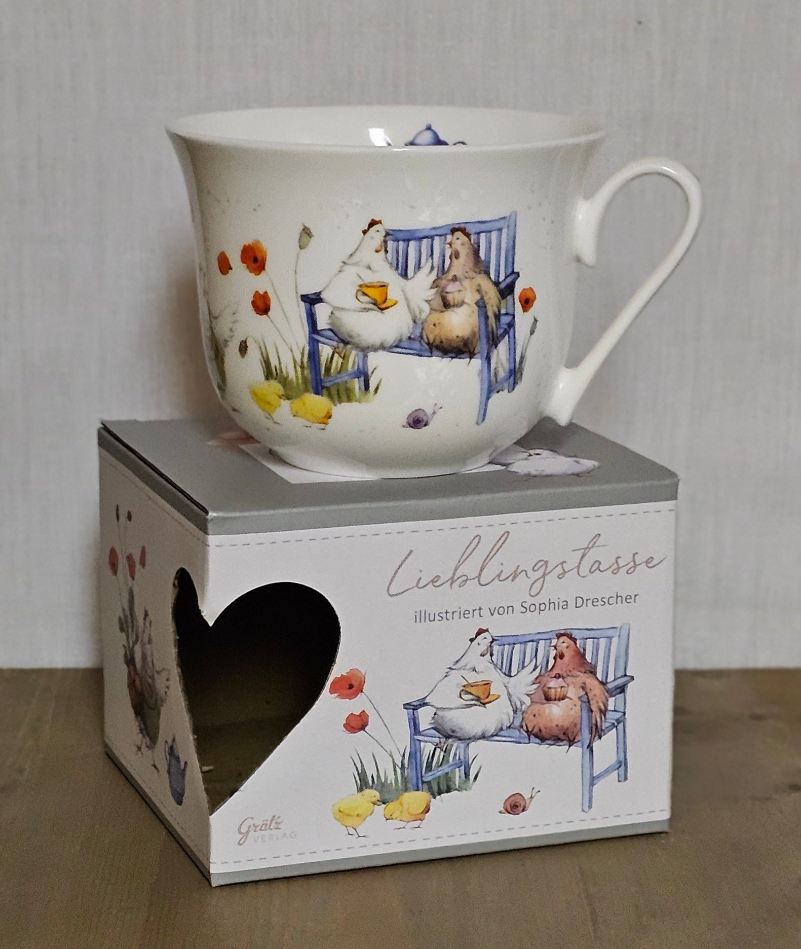 Porzellantasse Lieblingstasse / Henkeltasse / Becher / Henkelbecher / Tasse "Hühnerbande" – Grätz Verlag
