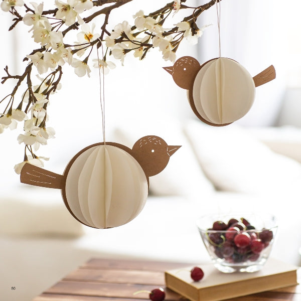 Vogel aus Papier zum Hängen / Dekovogel / Papiervogel / Aufhänger – weiss-braun – Breite 23 cm