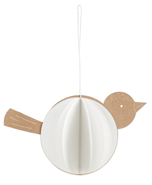 Vogel aus Papier zum Hängen / Dekovogel / Papiervogel / Aufhänger – weiss-braun – Breite 23 cm