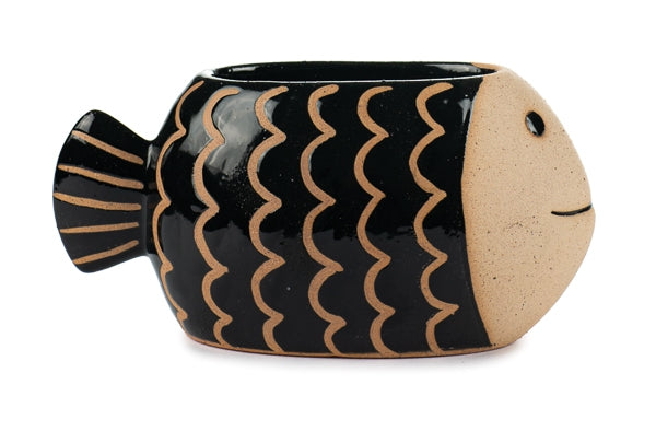 Blumentopf Fisch aus Keramik – schwarzer Übertopf