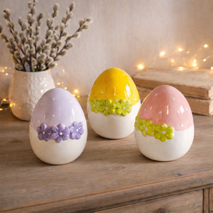 Keramik Ei mit Blume „Doro“ – Oster Deko Aufsteller aus Keramik, 8,5 cm - verschiedene Farben
