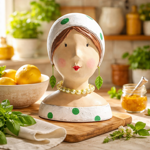 Baden Ladykopf „Lilly“ – Dekokopf aus Gips grün-weiß mit Punkten | 23 cm