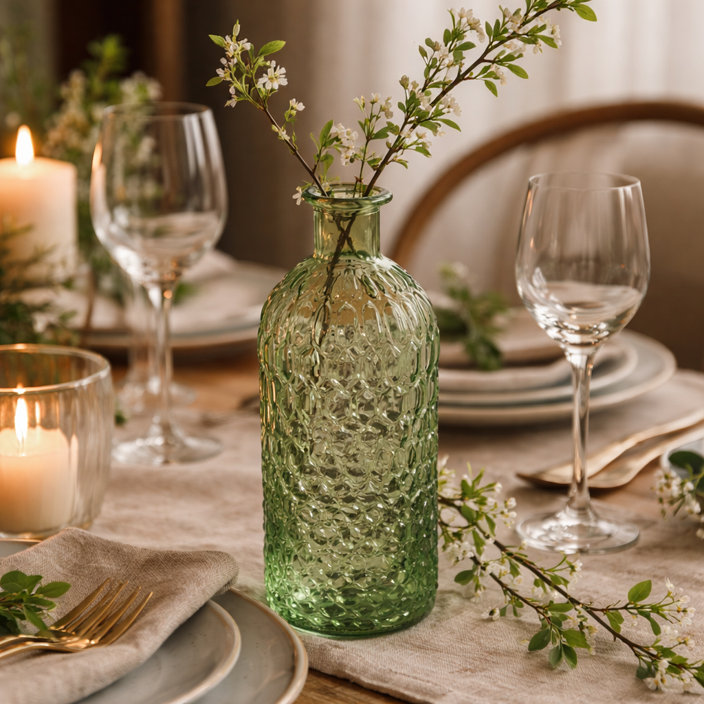 Spang Deko-Glasflasche "Mara" / Vase / Flaschenvase – Grün – 7 x 21 cm