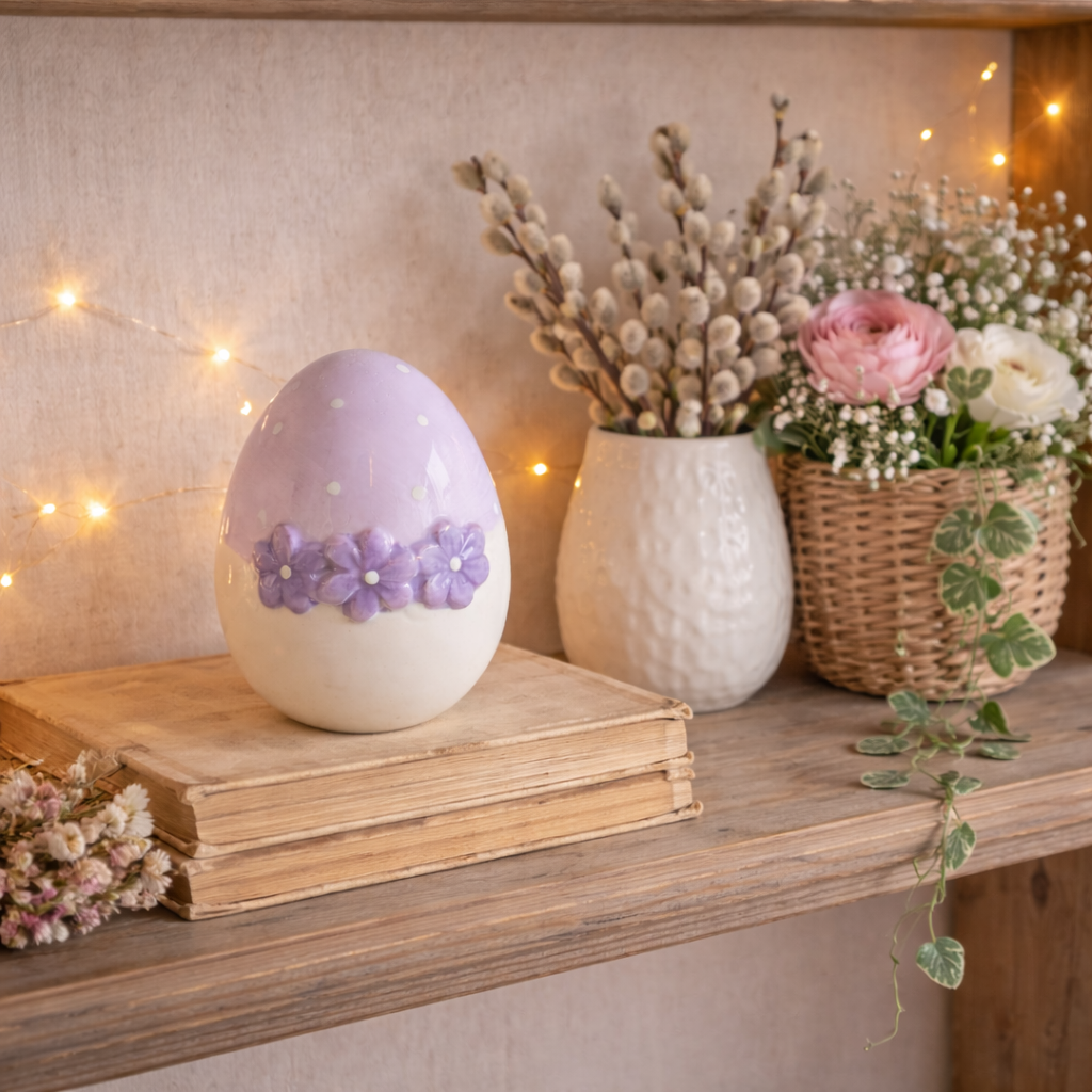 Keramik Ei mit Blume „Doro“ – Oster Deko Aufsteller aus Keramik, 8,5 cm - verschiedene Farben