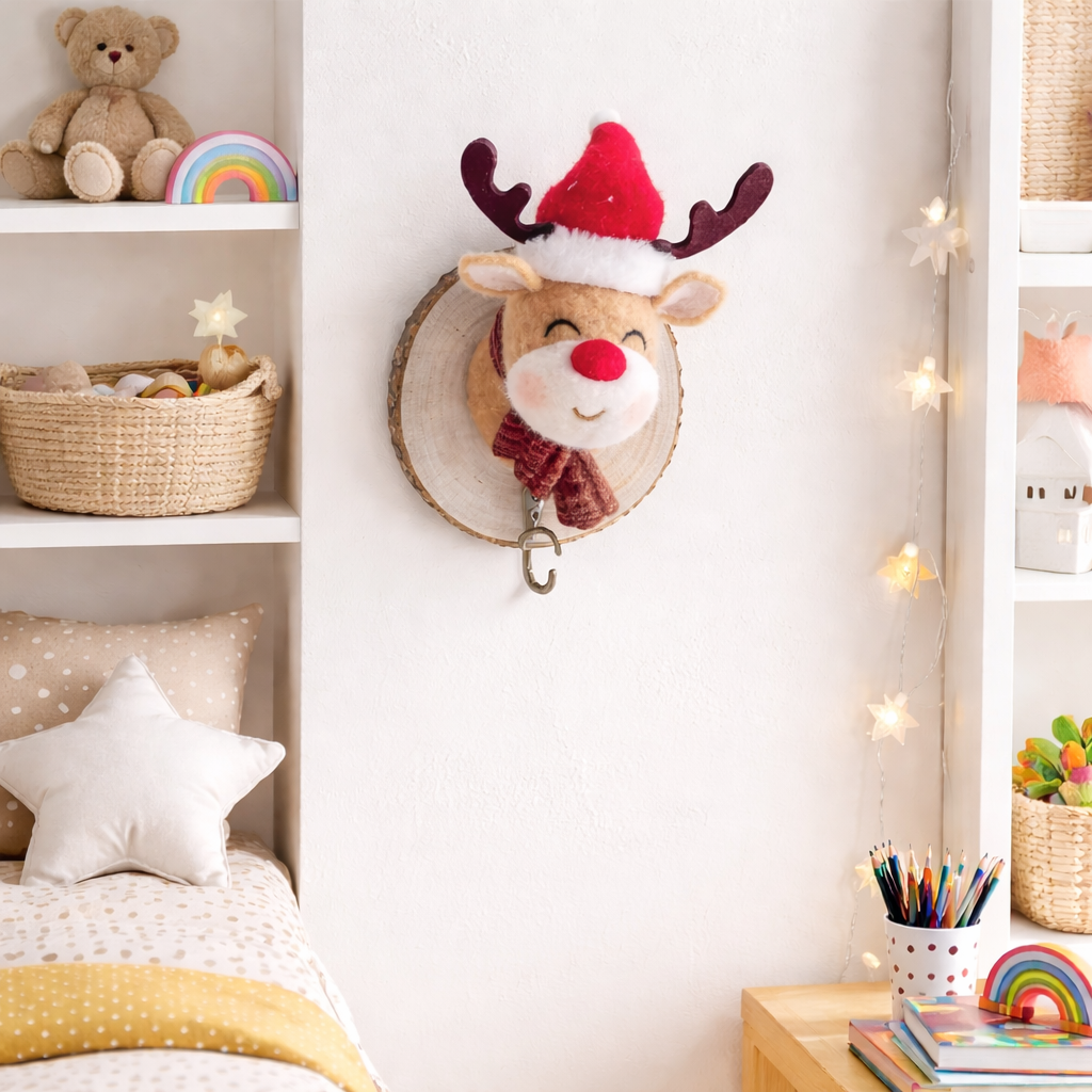 Weihnachtlicher Kleiderhaken aus Holz – Wandhaken in Braun-Rot – Weihnachtsdeko – verschiedene Motive – Höhe 14 cm