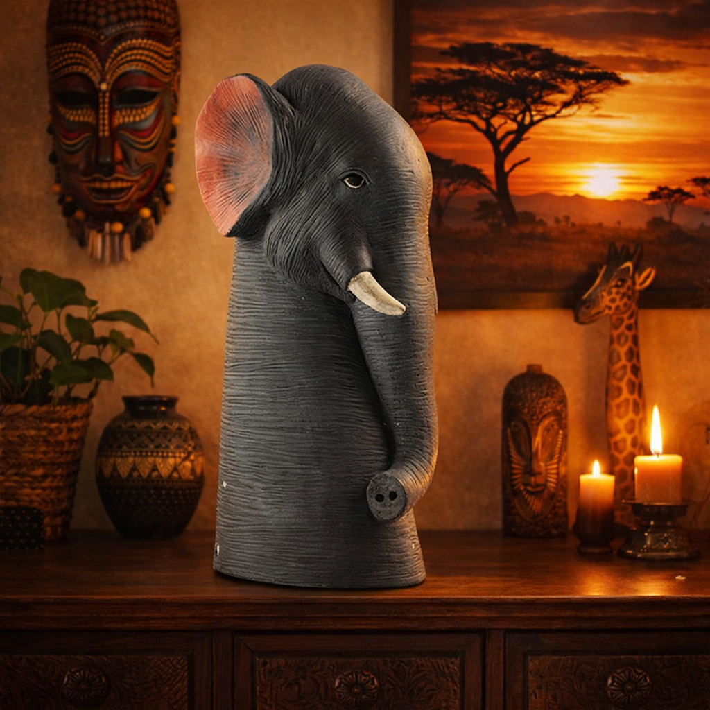 Elefant Kopf Büste grau – Afrikanische Dekofigur aus Gips – Tierkopf Standdekoration 50 cm