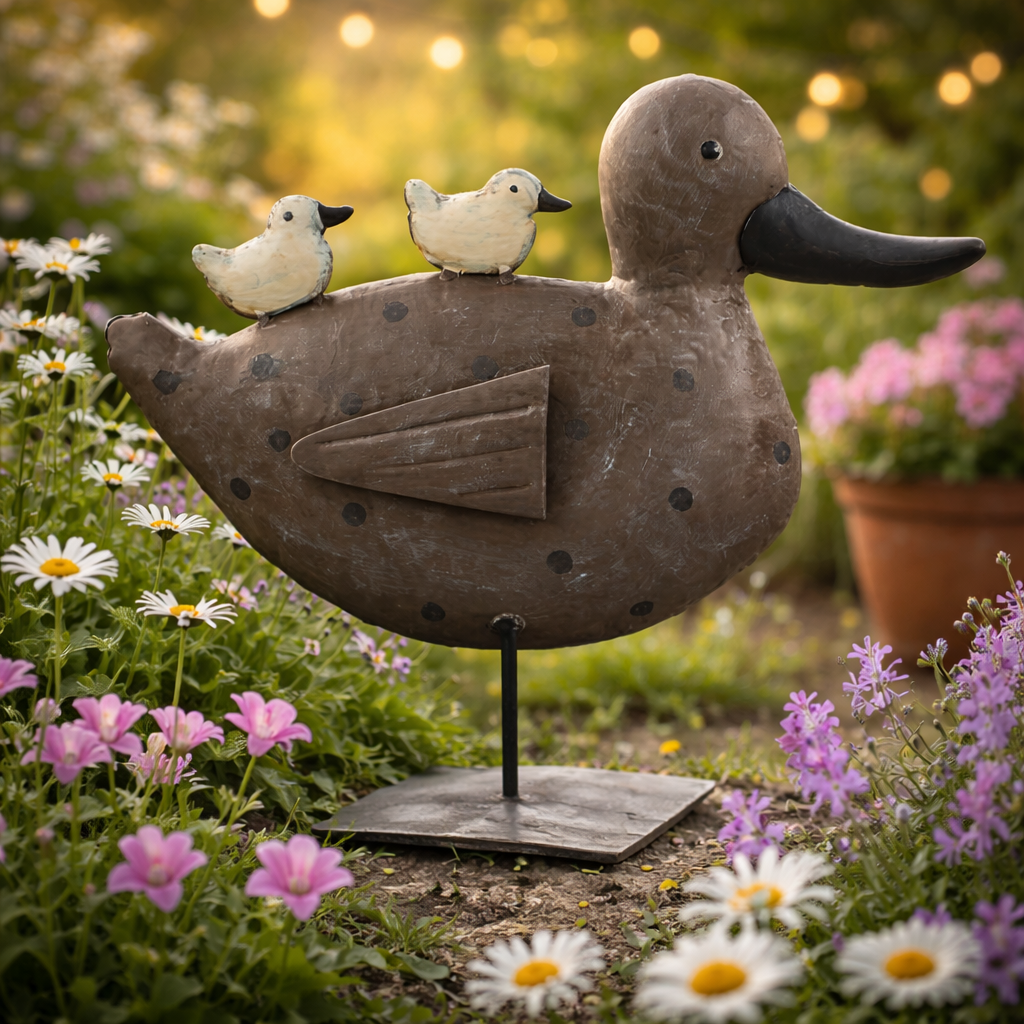 Ente mit Küken aus Metall – Dekofigur Tierfigur Osterdeko Höhe 24 cm – verschiedene Farben