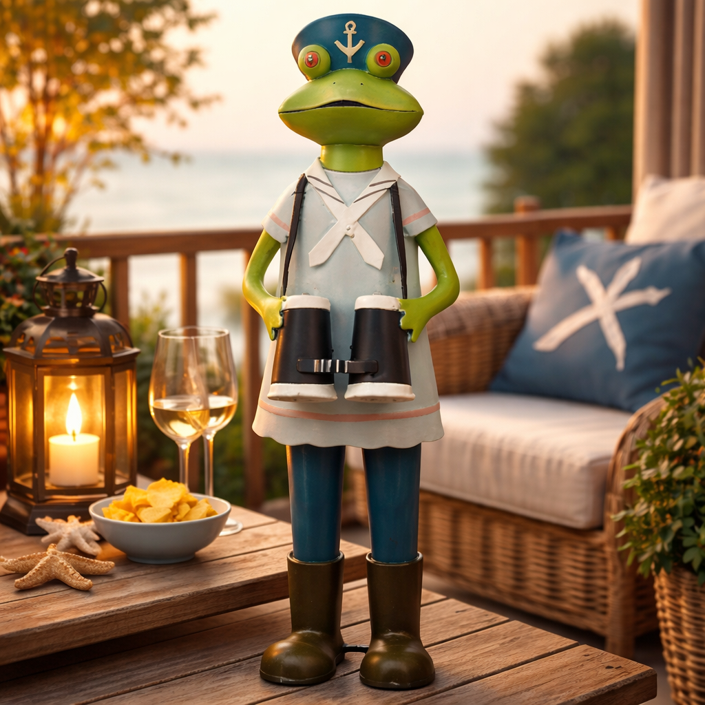 Frosch Kanu aus Metall / Gartenfigur – grün-weiss-blau – verschiedene Motive