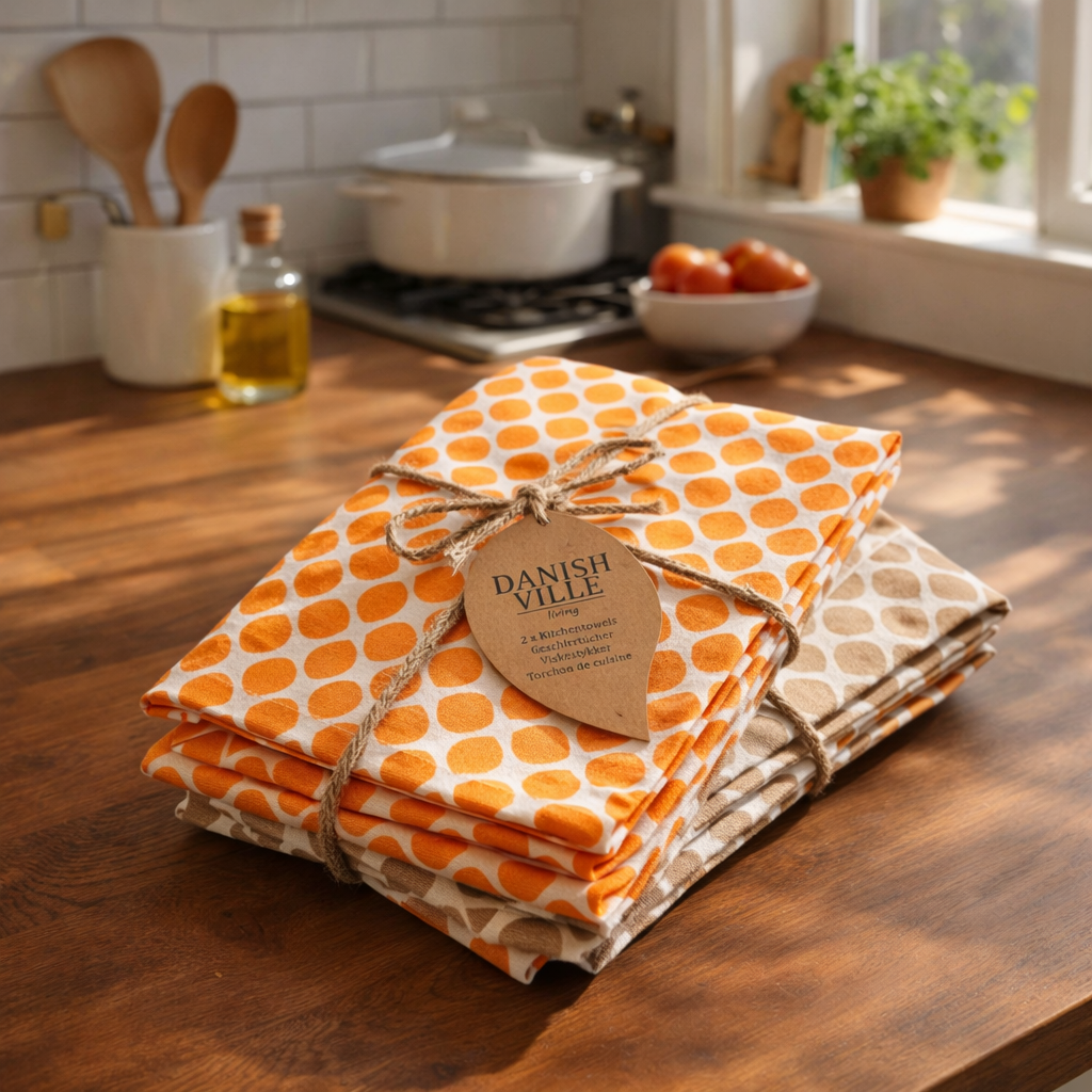 Geschirrtücher Set (2 Stück) Tupfen / Küchenwäsche Danish Ville Living – orange-braun – 65 x 45 cm