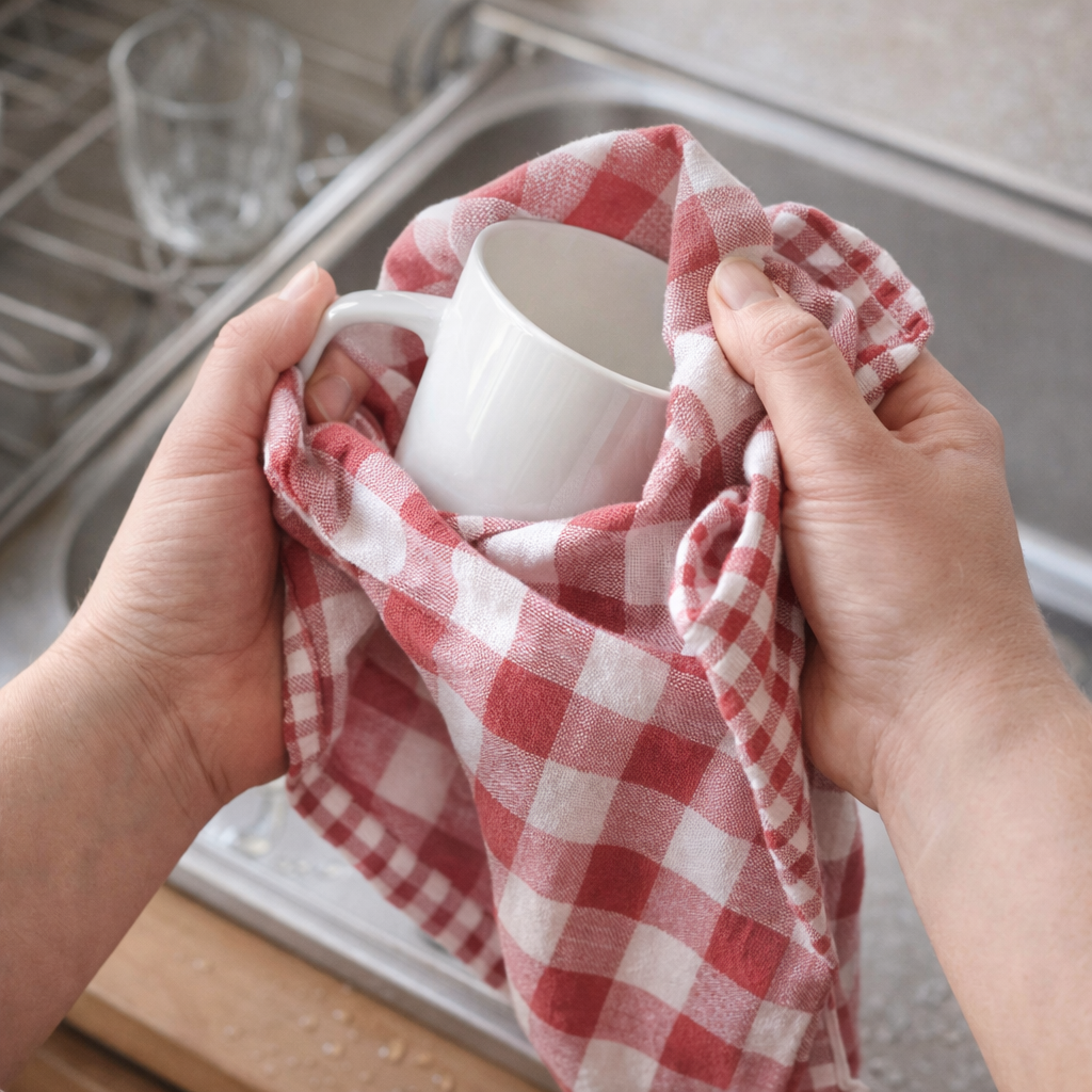 Geschirrtücher Set (2 Stück) / Küchenwäsche Eco Gingham Blush Ladelle – Rosa-weiß kariert / gestreift – 45 x 70cm