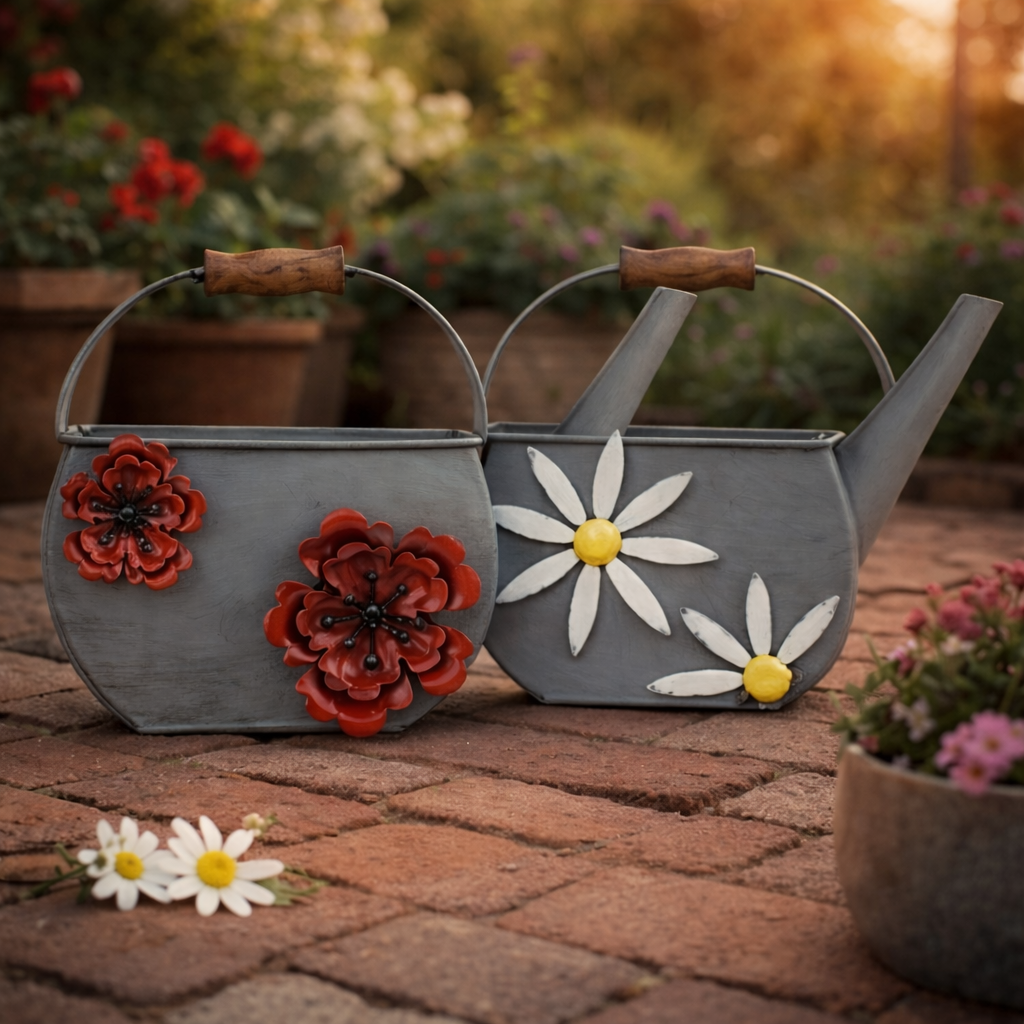 Gießkanne / Deko / Gartendeko aus Metall mit Blumen – verschiedene Motive – 28 x 20 cm