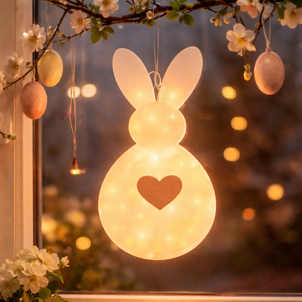 Osterhase Hase aus Papier zum Hängen beleuchtet / Dekohase / Papierhase / Aufhänger – weiss – Höhe 40 cm