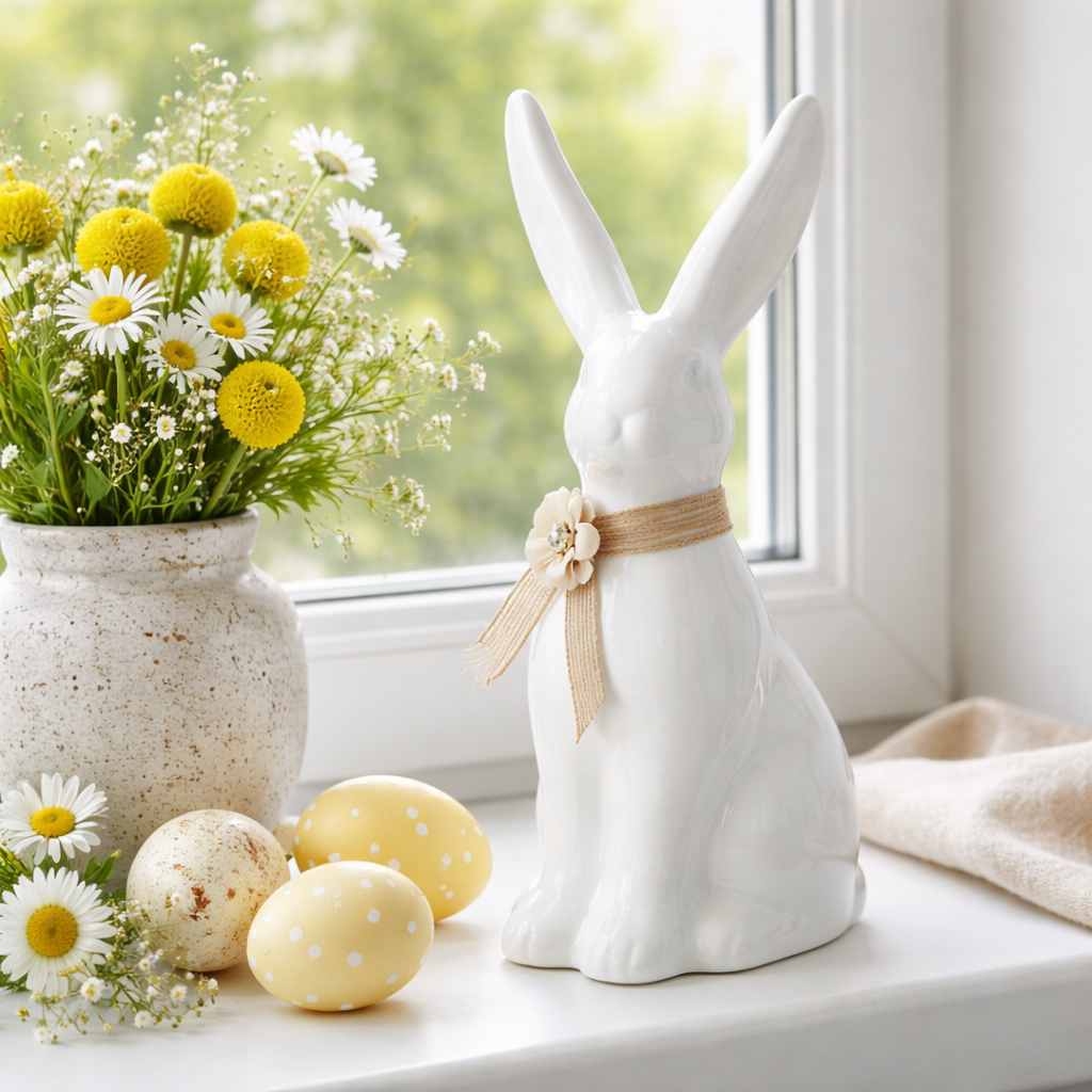 Keramik Hase "Dory-Mauve" / Aufsteller / Dekofigur / Ostern – weiss-braun – verschiedene Höhen